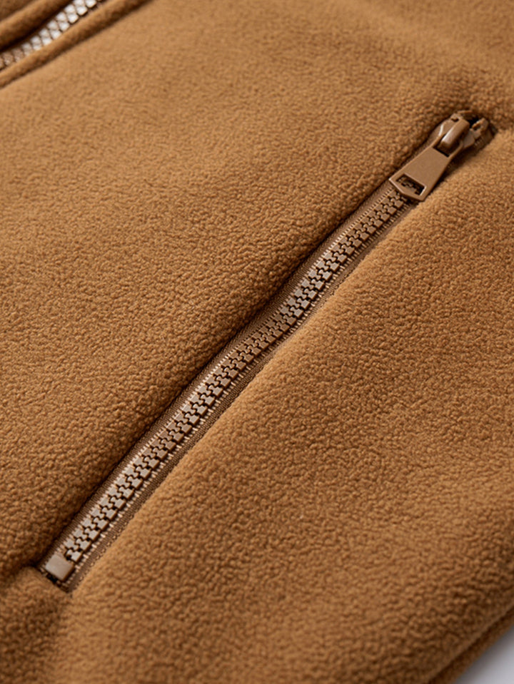 Teddy-lined polar fleece jacket with zipper and stand-up collar