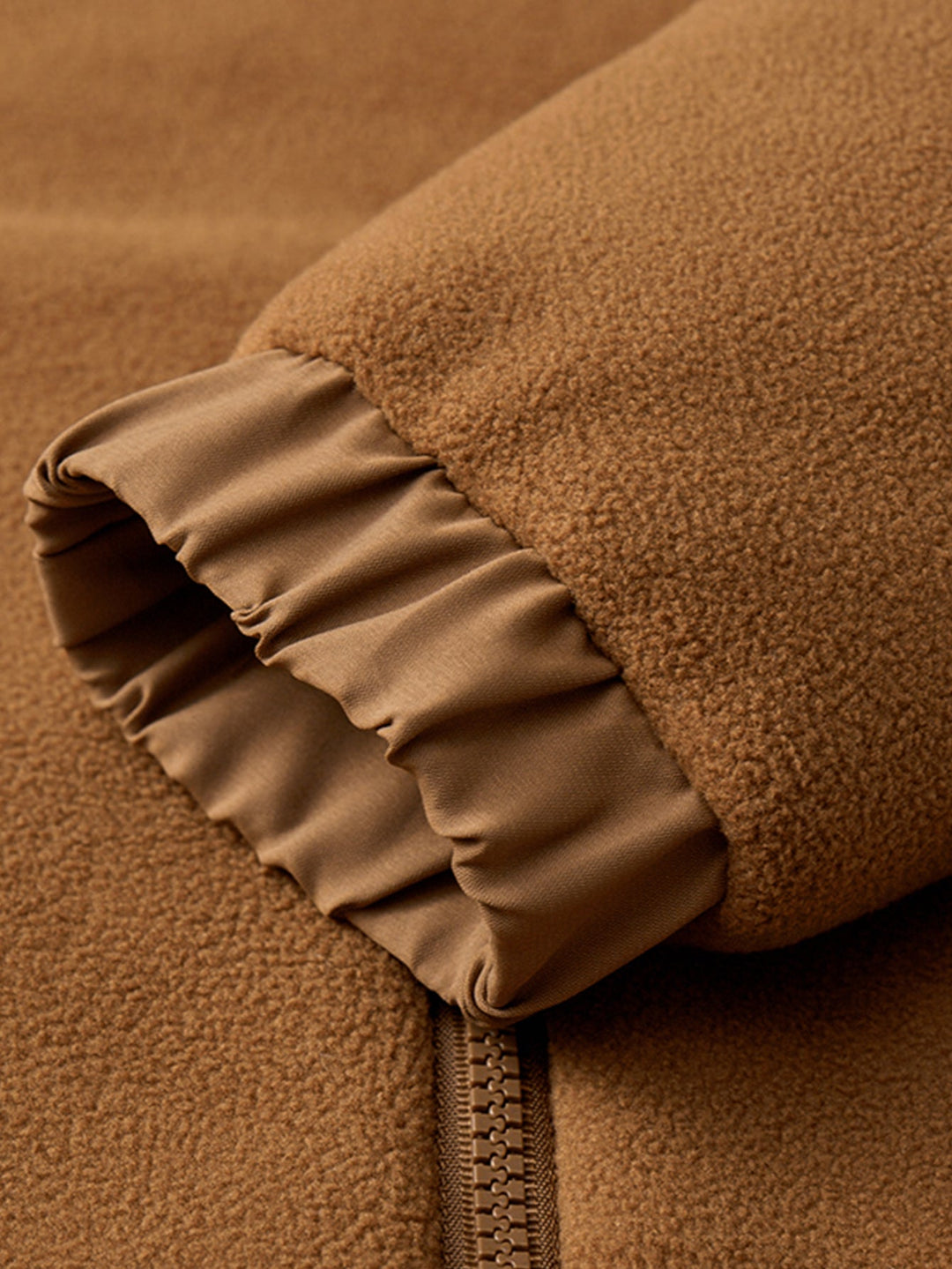 Teddy-lined polar fleece jacket with zipper and stand-up collar