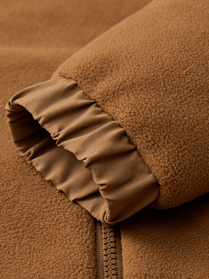 Teddy-lined polar fleece jacket with zipper and stand-up collar