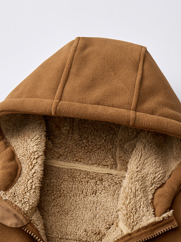 Teddy-lined polar fleece jacket with hood
