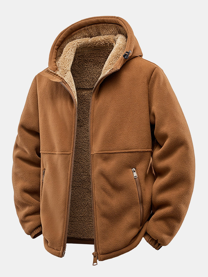 Teddy-lined polar fleece jacket with hood