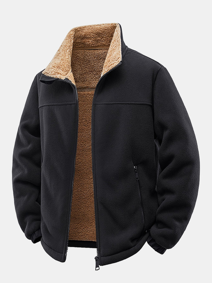 Teddy-lined polar fleece jacket with zipper and stand-up collar