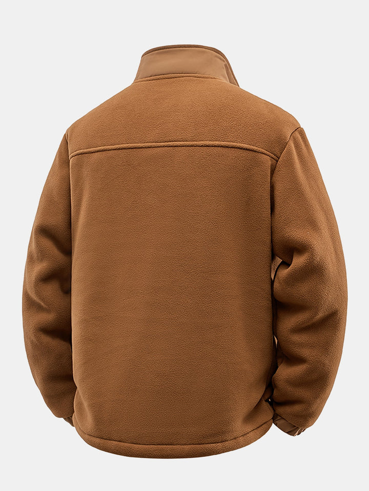 Teddy-lined polar fleece jacket with zipper and stand-up collar
