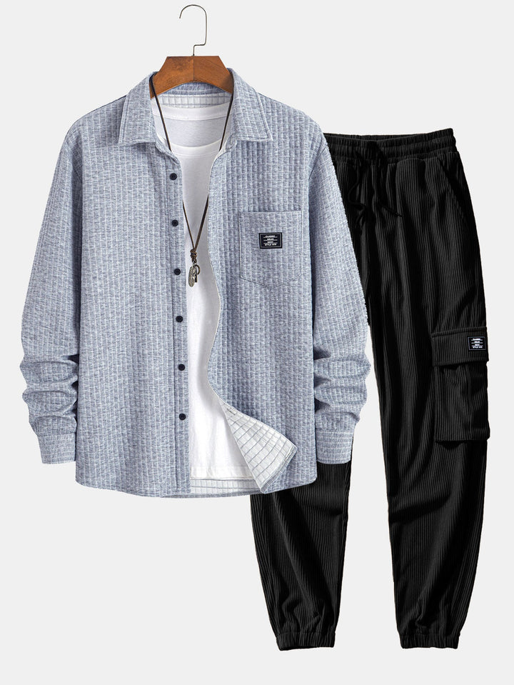 Wafel Knop-Up Shirt & Touwtjes Corduroy Cargo Jogger Broek