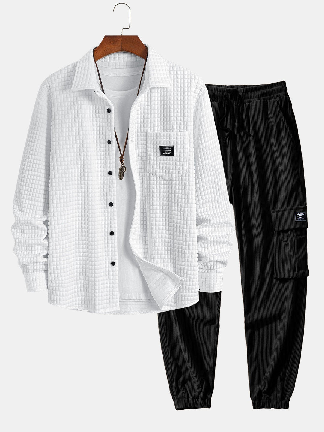 Wafel Knop-Up Shirt & Touwtjes Corduroy Cargo Jogger Broek
