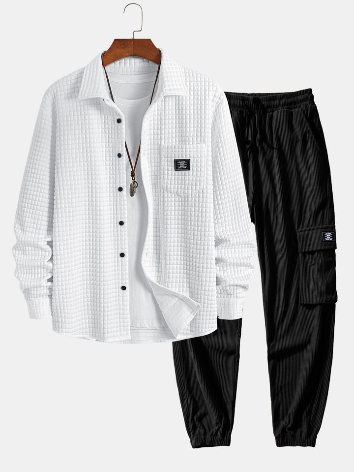 Wafel Knop-Up Shirt & Touwtjes Corduroy Cargo Jogger Broek