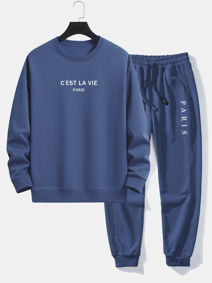 Paris Slogan Print Relax Fit Crew Neck Sweatshirt & Joggingbroek