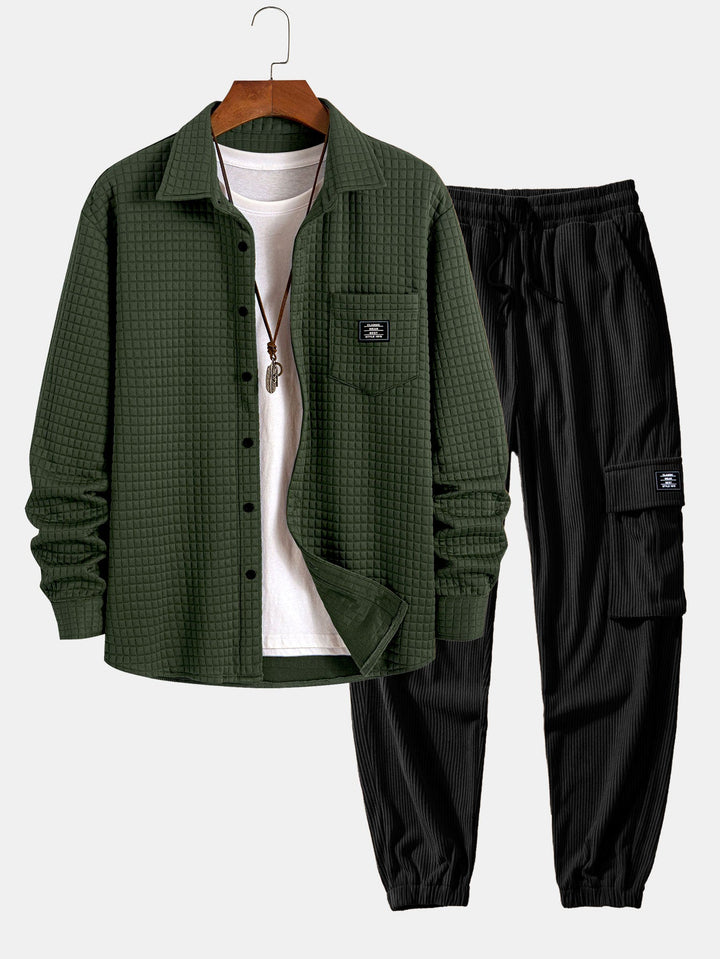 Wafel Knop-Up Shirt & Touwtjes Corduroy Cargo Jogger Broek