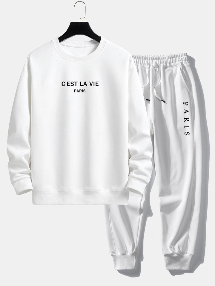 Paris Slogan Print Relax Fit Crew Neck Sweatshirt & Joggingbroek