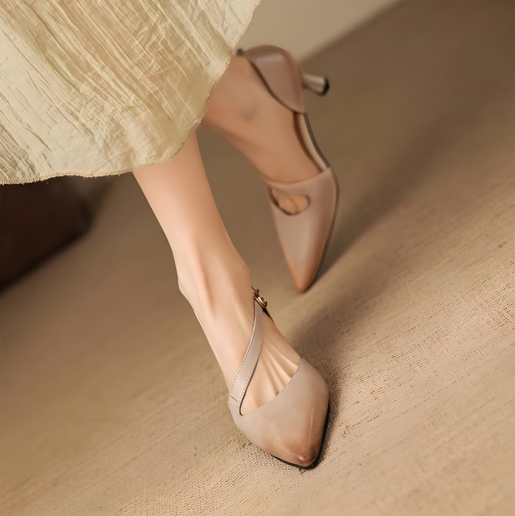 Avena Genuine Leather Crossover Strap Heels