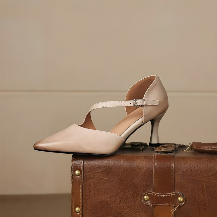 Avena Genuine Leather Crossover Strap Heels