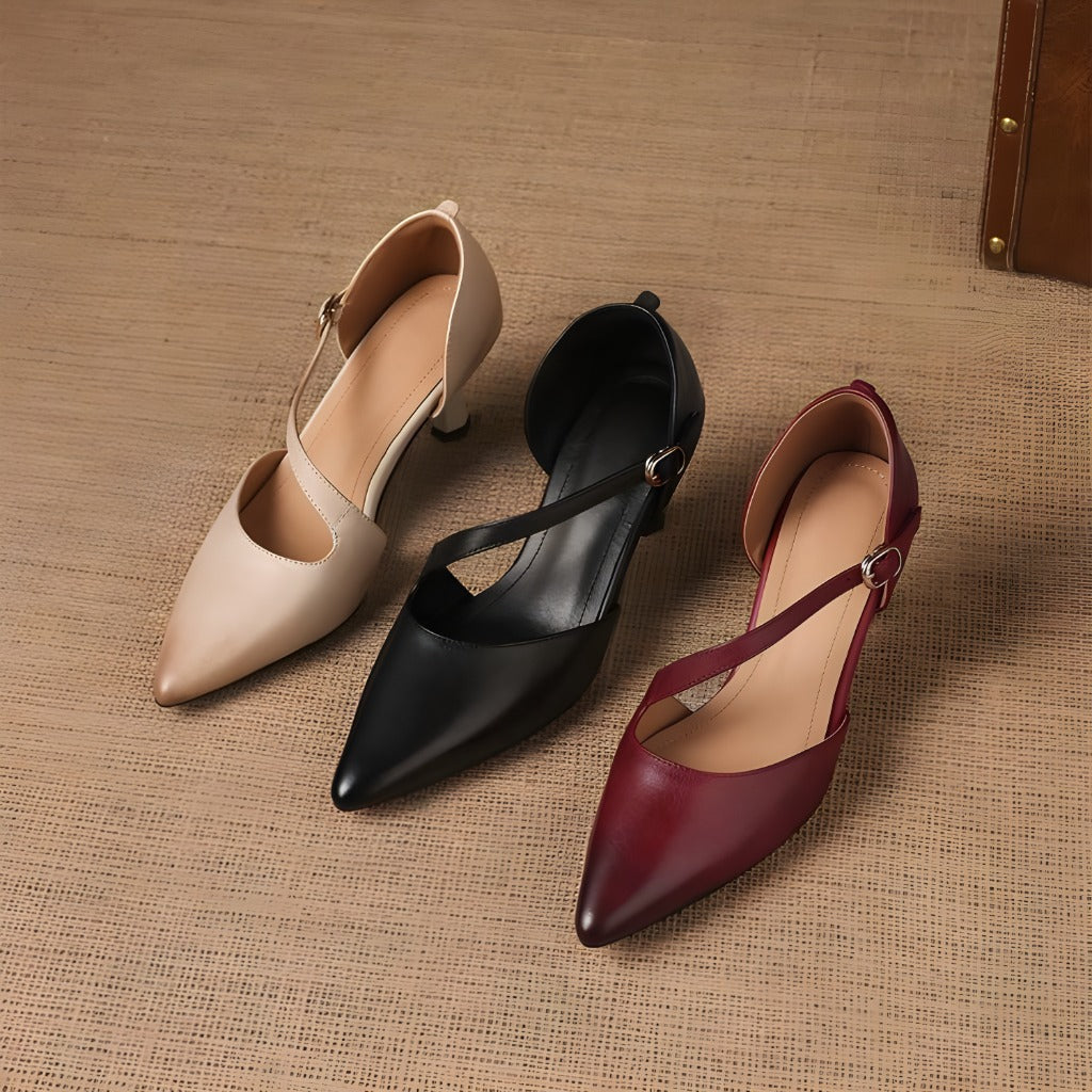 Avena Genuine Leather Crossover Strap Heels