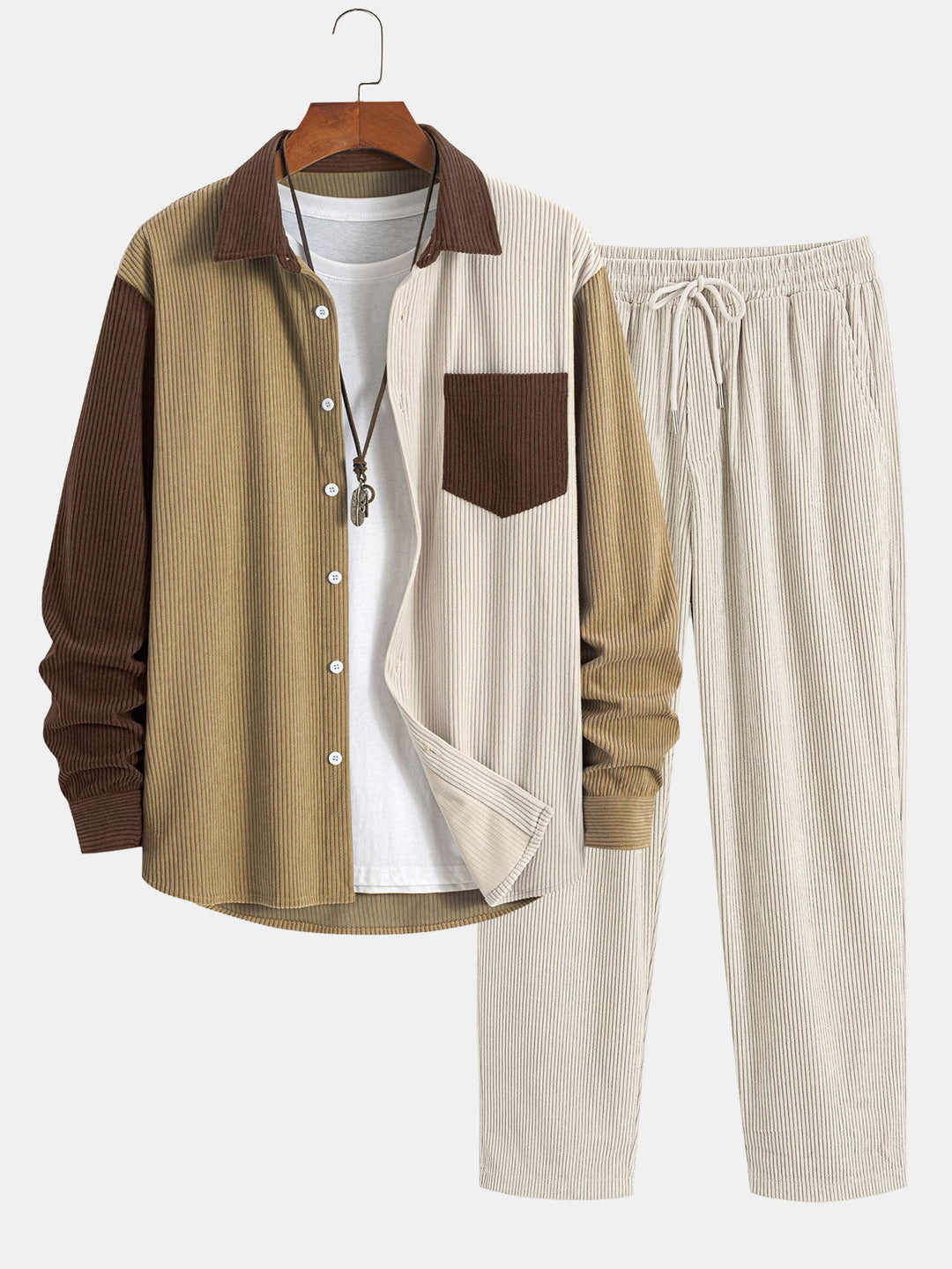 Corduroy Patchwork Shirt & Rechte Pijpen Corduroy Broek