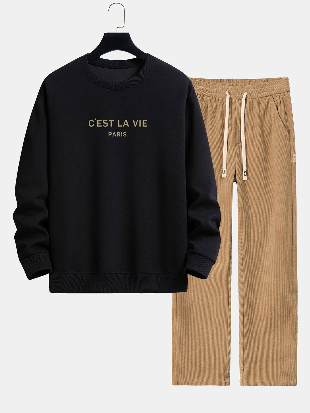 Paris Print Relax Fit Sweatshirt & Straight Leg Corduroy Pants