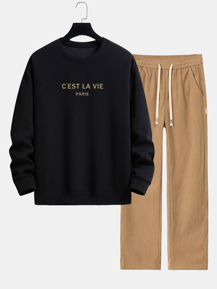 Paris Print Relax Fit Sweatshirt & Straight Leg Corduroy Pants
