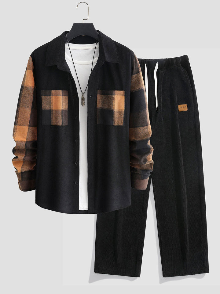 Geruite Corduroy Paneel Shirt & Rechte Pijpen Corduroy Broek
