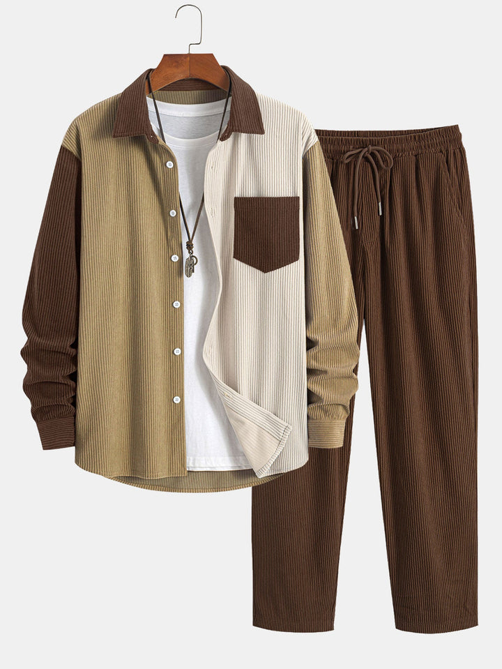 Corduroy Patchwork Shirt & Rechte Pijpen Corduroy Broek