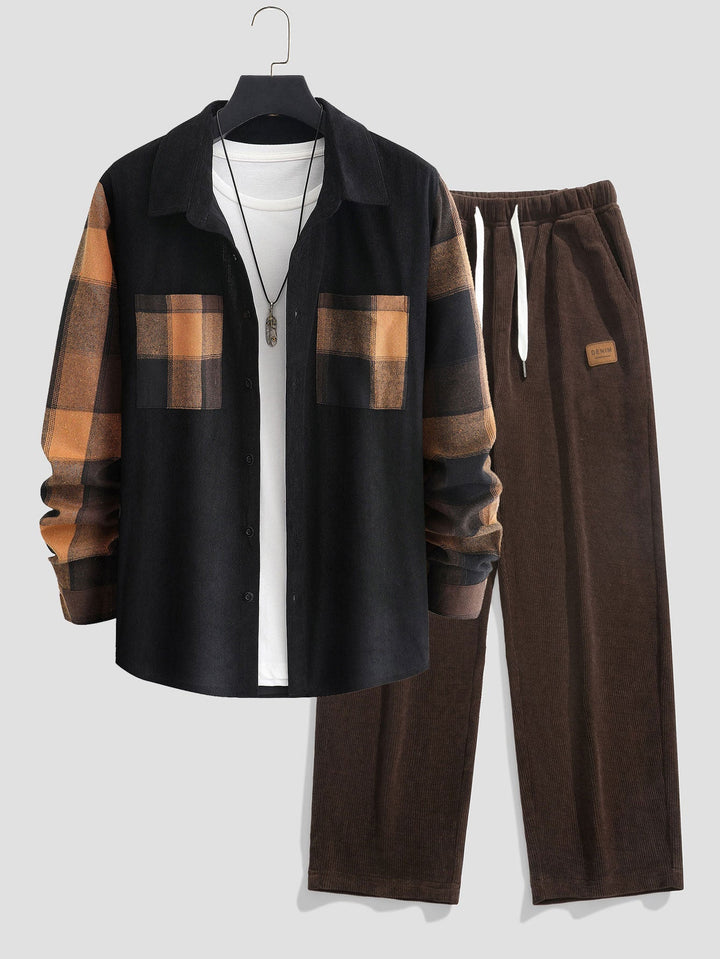 Geruite Corduroy Paneel Shirt & Rechte Pijpen Corduroy Broek