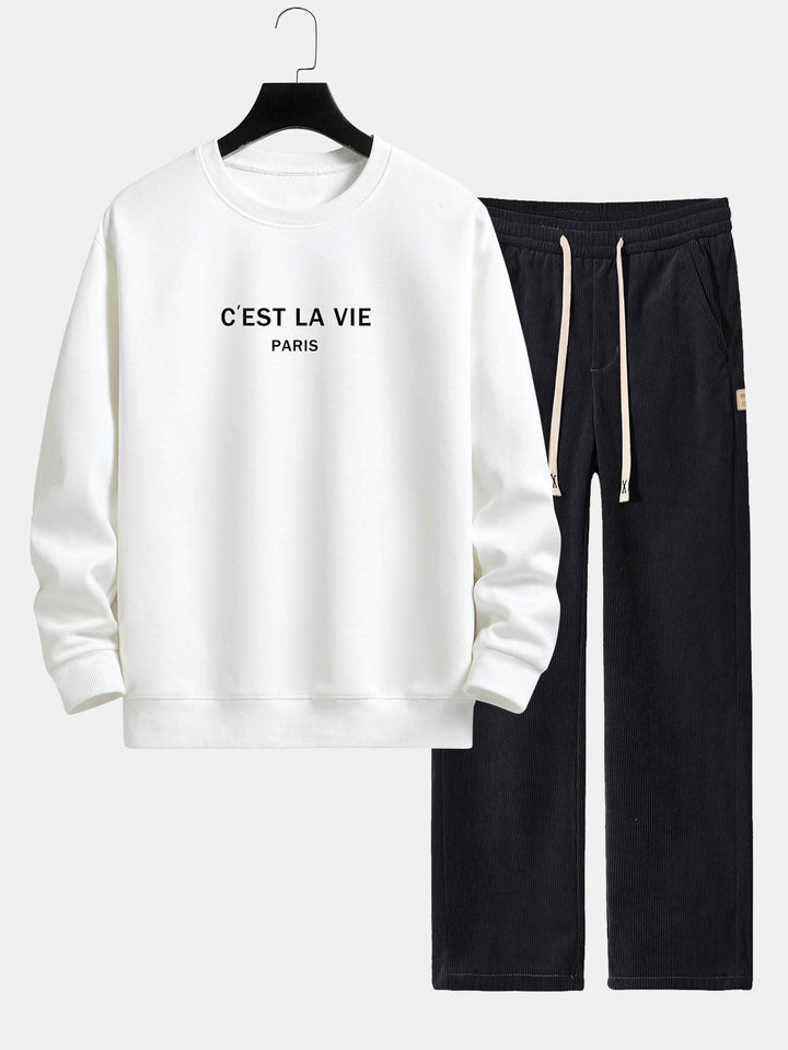 Paris Print Relax Fit Sweatshirt & Straight Leg Corduroy Pants