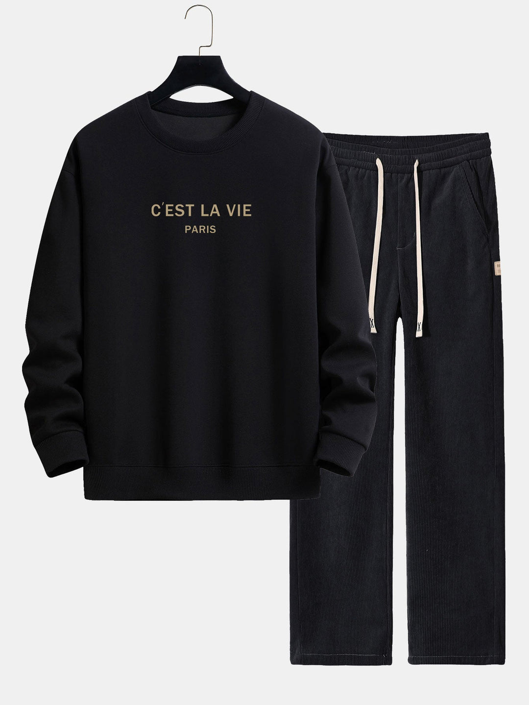 Paris Print Relax Fit Sweatshirt & Straight Leg Corduroy Pants