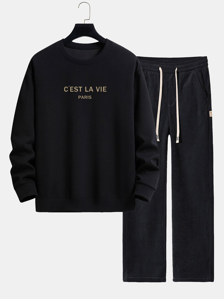 Paris Print Relax Fit Sweatshirt & Straight Leg Corduroy Pants