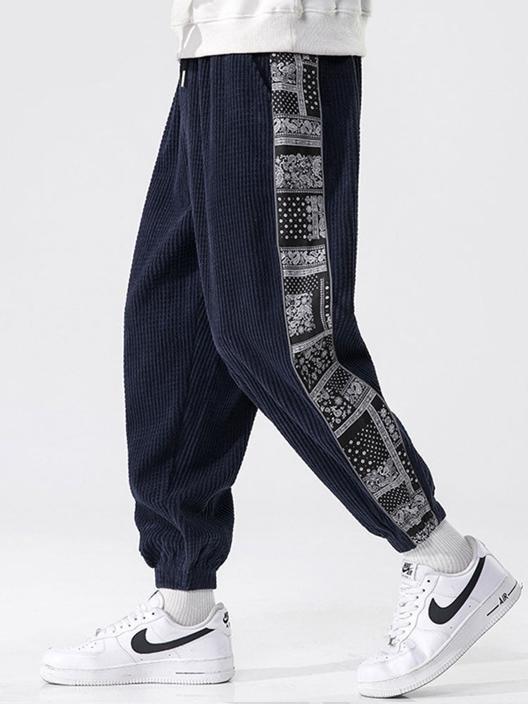 Corduroy Paisley Print Paneel Broek