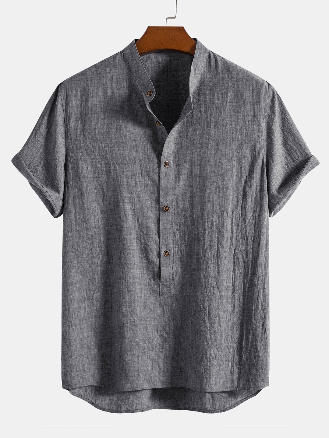 Korte Mouw Half Knop Vlieg Henley Kraag Shirt & Rechte Pijpen Linnen Broek