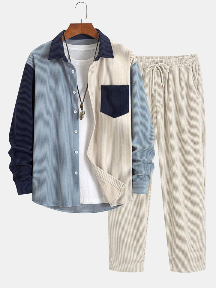 Corduroy Patchwork Shirt & Rechte Pijpen Corduroy Broek