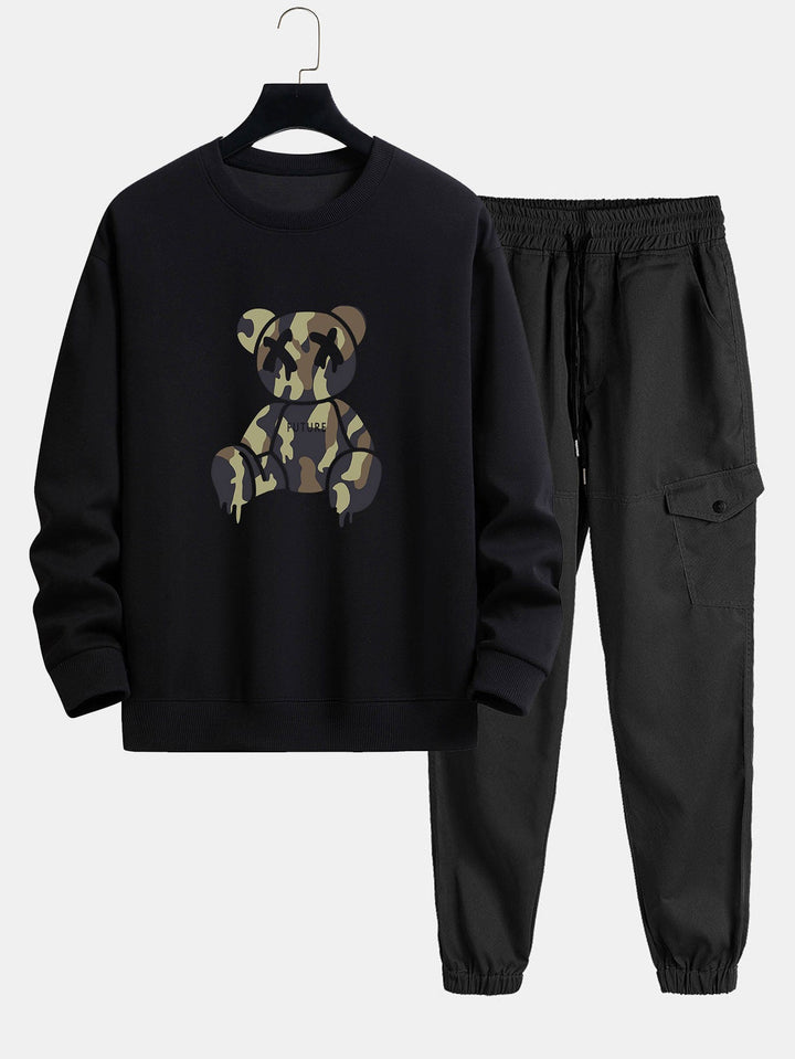 Camouflage Oplosbare Beerprint Relax Fit Sweatshirt & Chino Cargo Jogger Broek