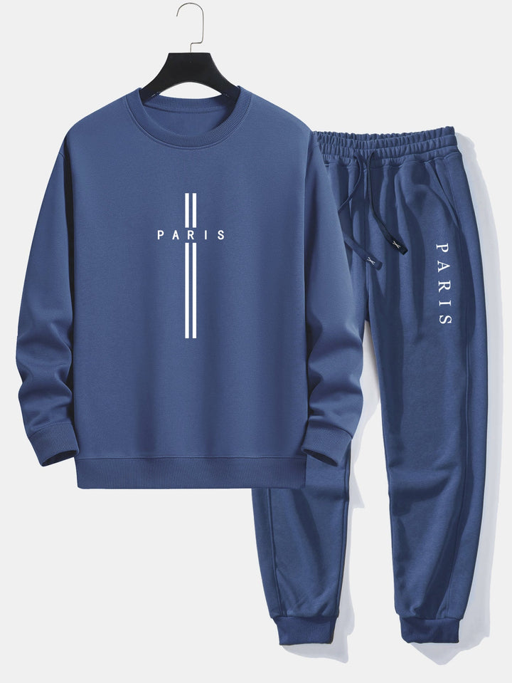 Paris Stripe Print Relax Fit Crew Neck Sweatshirt & Joggingbroek