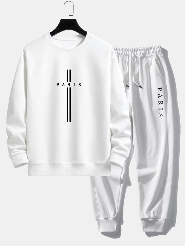 Paris Stripe Print Relax Fit Crew Neck Sweatshirt & Joggingbroek