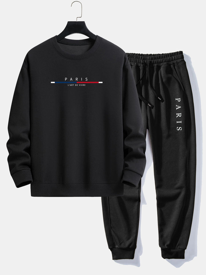 Paris Stripe Print Relax Fit Crew Neck Sweatshirt & Joggingbroek
