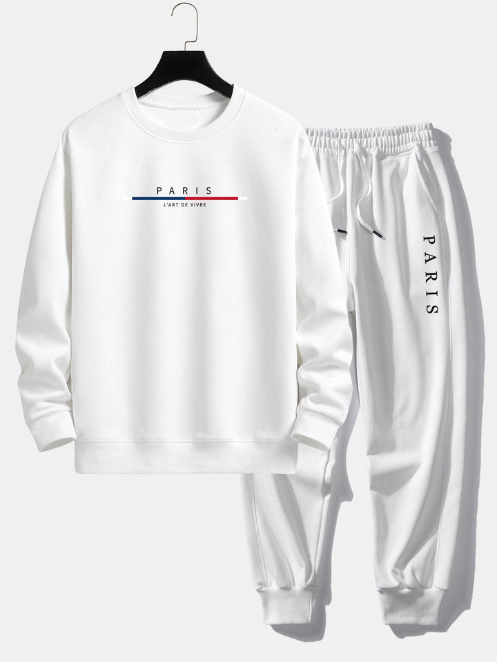 Paris Stripe Print Relax Fit Crew Neck Sweatshirt & Joggingbroek