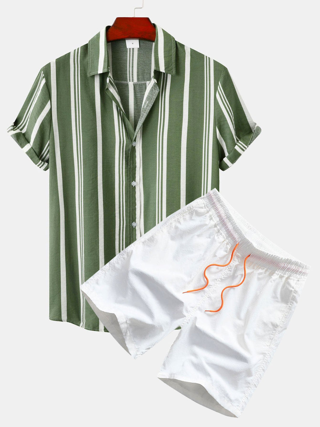 Striped Print Button-Up Shirt & Swim Shorts