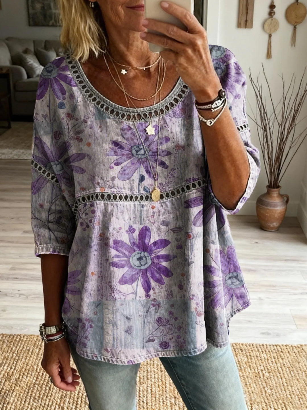 Boheemse top met bloemenuitsparingen en vintage hippiestijl              WORD LID VAN DE FREE SPIRIT-FAMILIEWELKOM BIJ THE VIBEJE BENT AL BINNEN