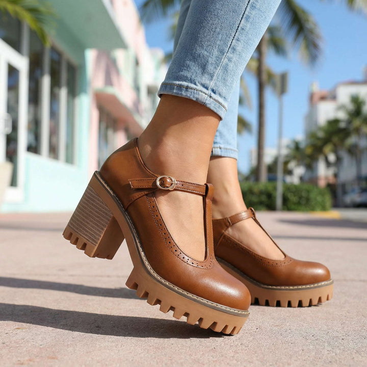 Jasmine Chunky T-Strap Mary Jane Heels