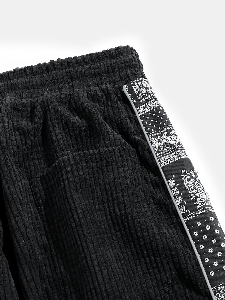 Corduroy Paisley Print Paneel Broek