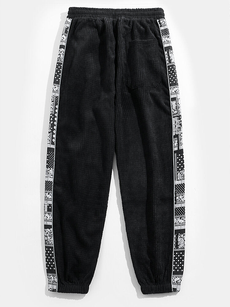 Corduroy Paisley Print Paneel Broek