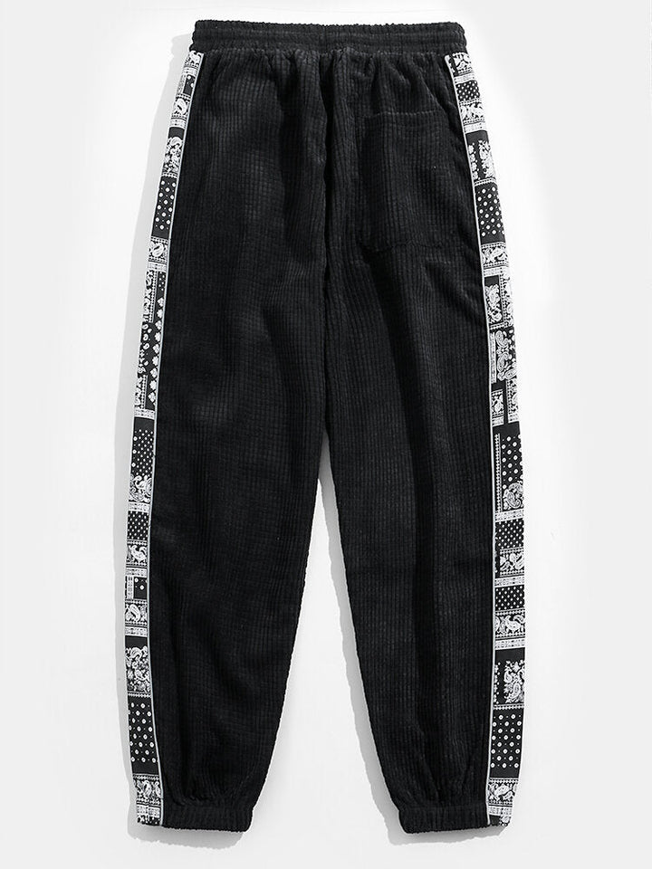Corduroy Paisley Print Paneel Broek