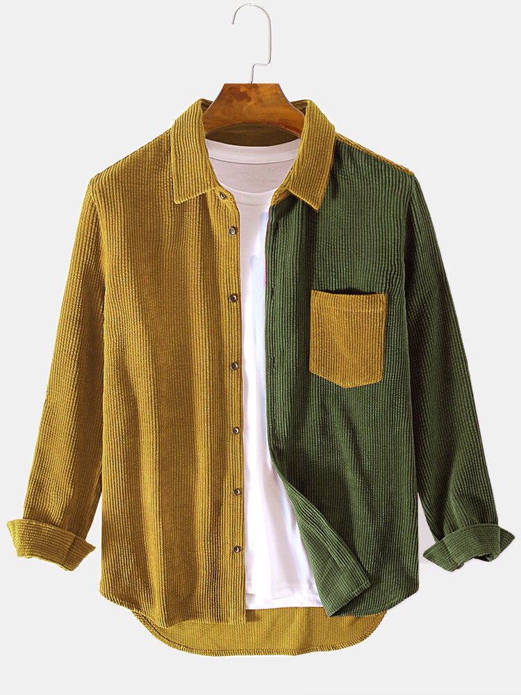 Corduroy Patchwork Lange Mouwen Overhemden