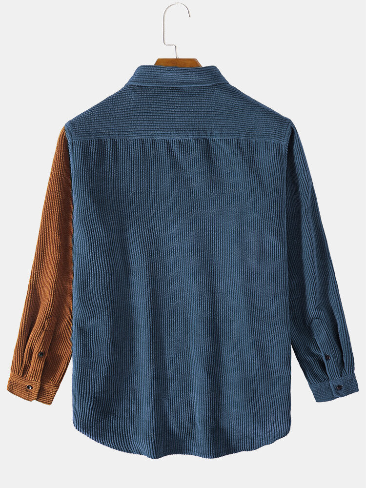 Corduroy Patchwork Lange Mouwen Overhemden