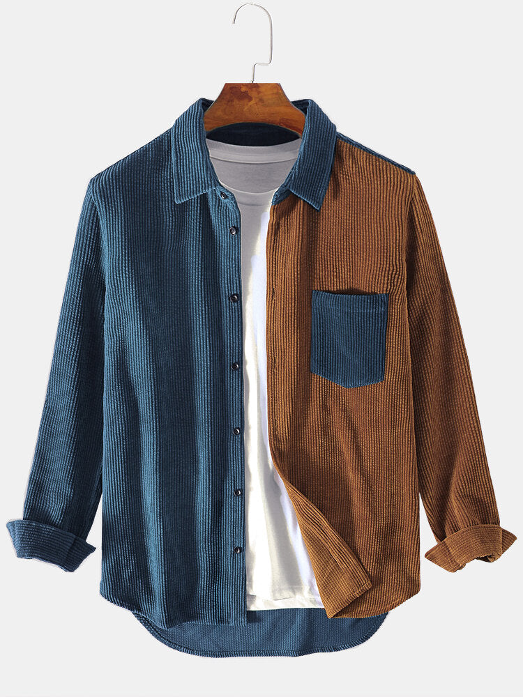 Corduroy Patchwork Lange Mouwen Overhemden