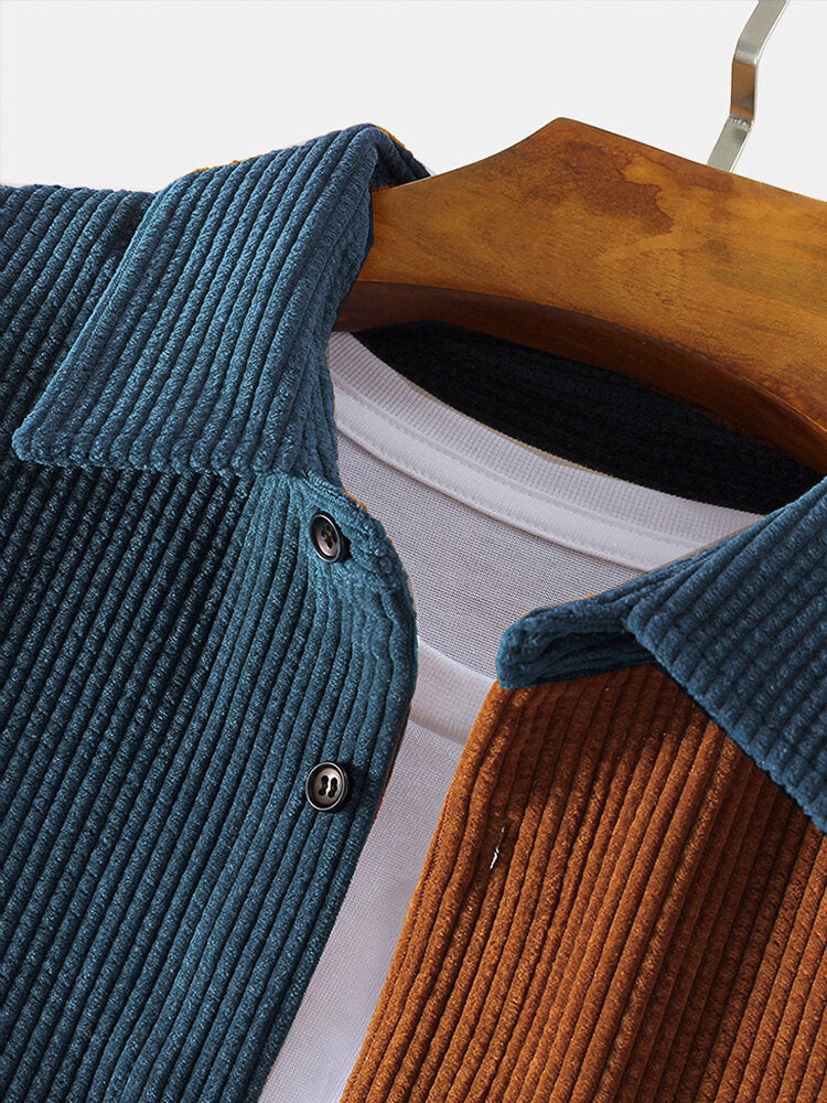 Corduroy Patchwork Lange Mouwen Overhemden