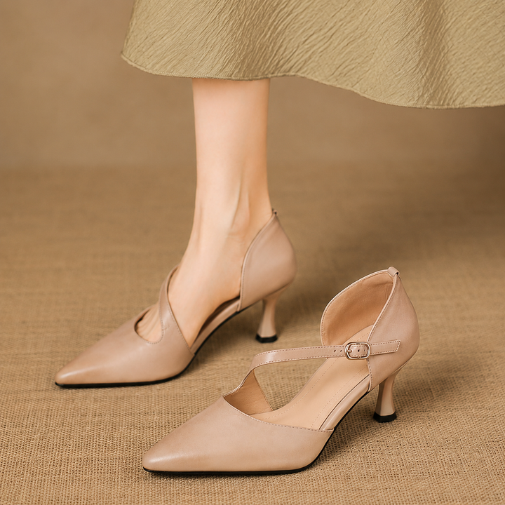 Avena Genuine Leather Crossover Strap Heels