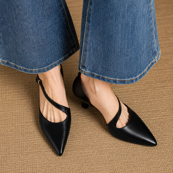Avena Genuine Leather Crossover Strap Heels