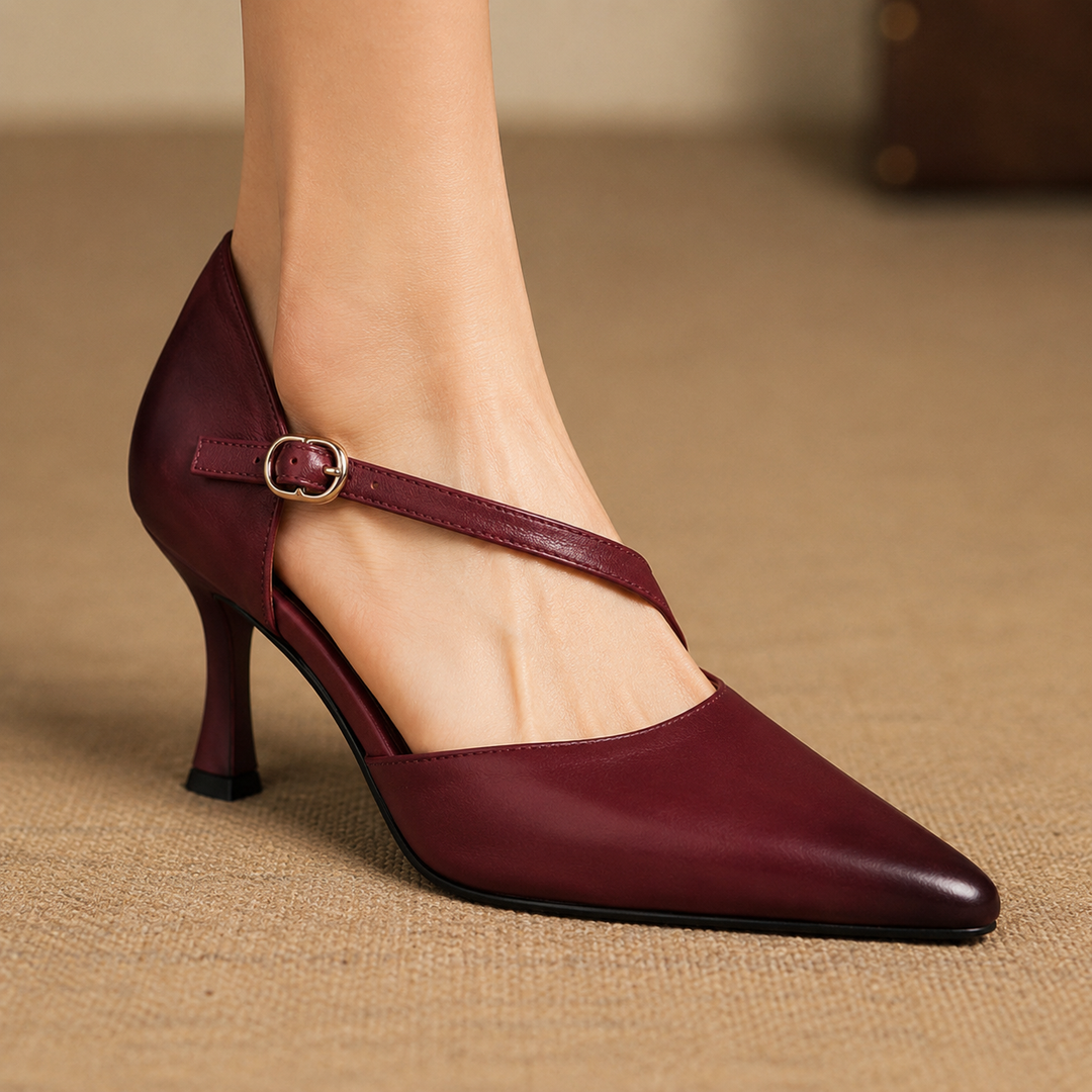 Avena Genuine Leather Crossover Strap Heels