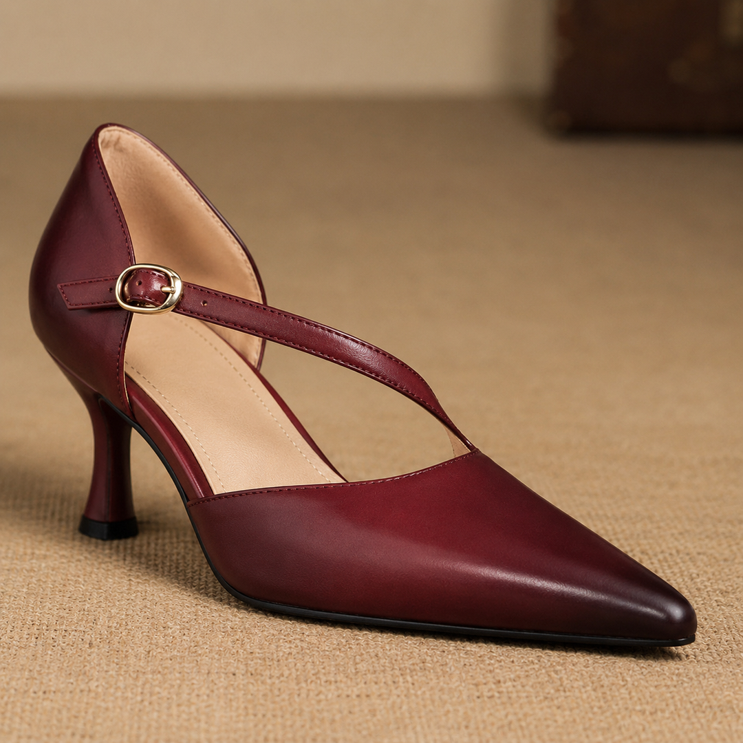 Avena Genuine Leather Crossover Strap Heels