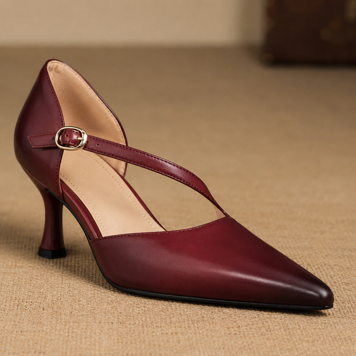 Avena Genuine Leather Crossover Strap Heels
