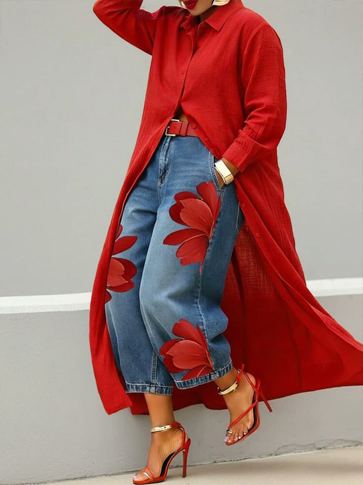 The Elara™ Floral Denim Set