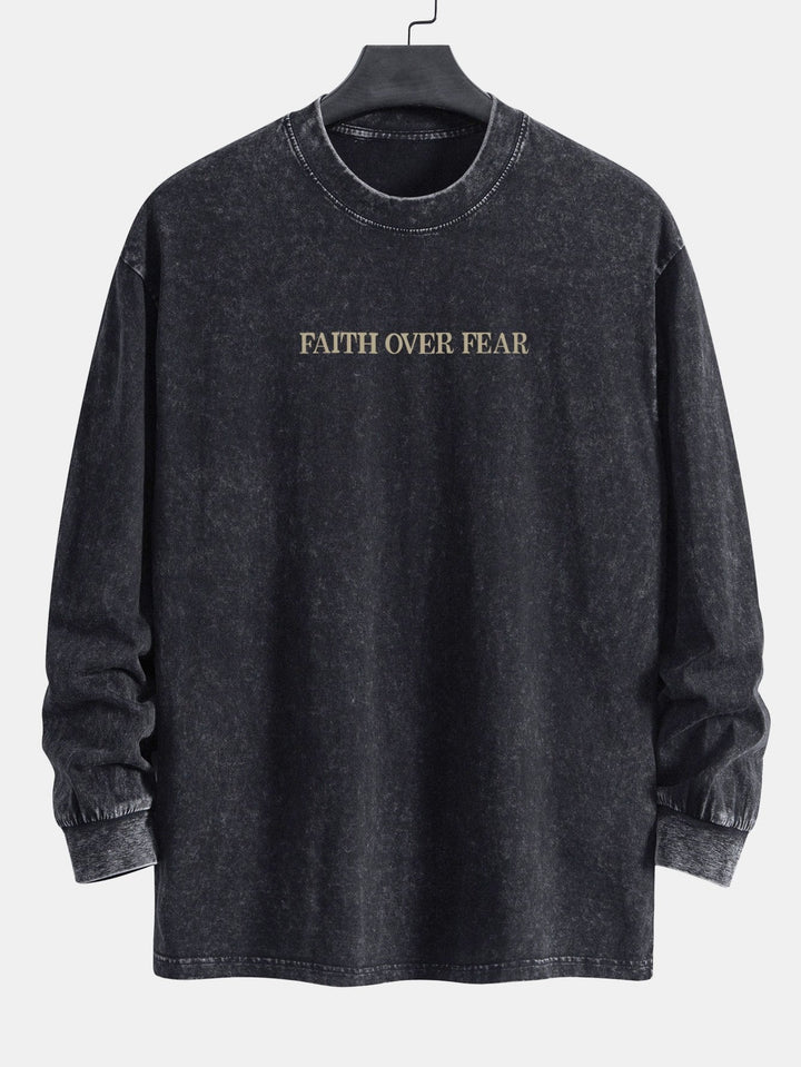 Faith Over Fear Print Relax Fit Gewassen Versleten T-Shirt & Trekkoord Corduroy Cargo Jogger Broek